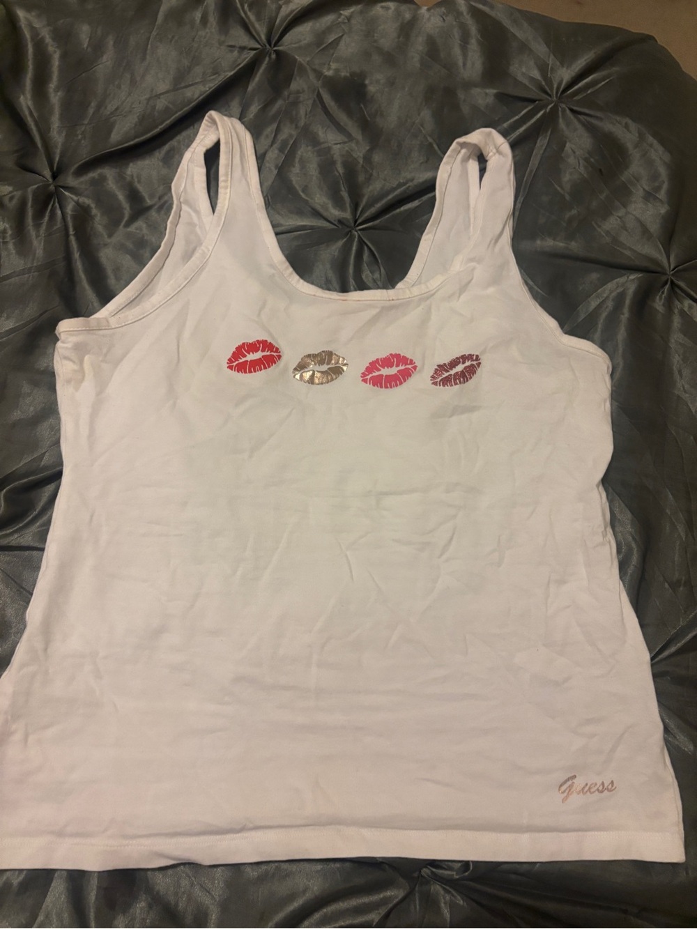 Guess white Tank Top with Multicolor Lip Prints